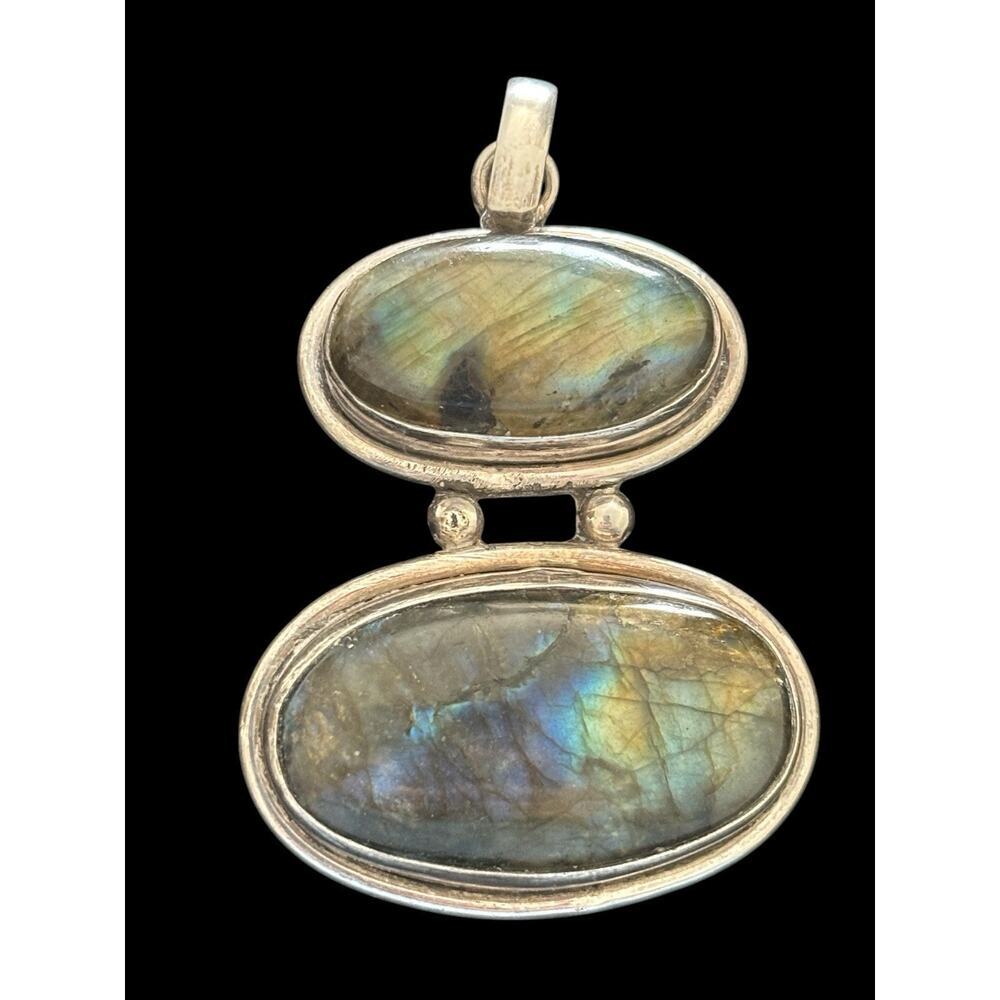 925 Sterling Silver Real Large Duel Oval Labradorite Gem Pendant 26g